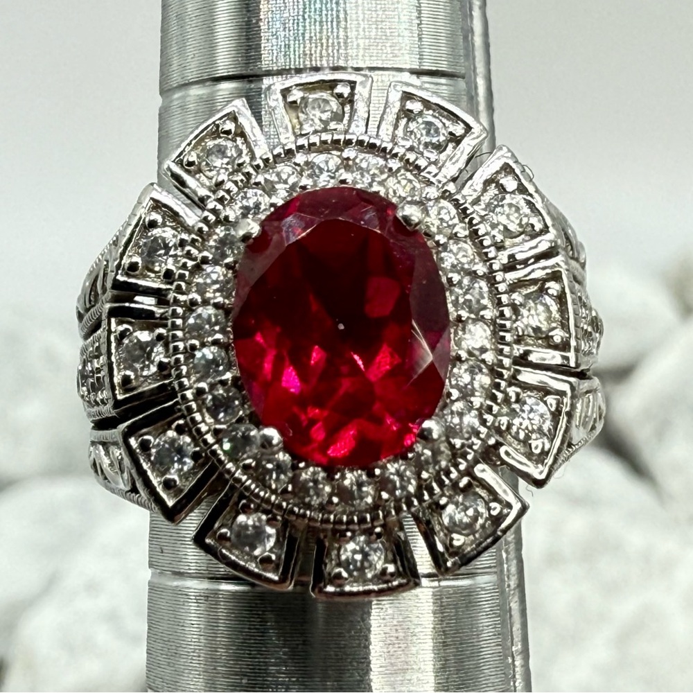 Vanna K for Bella Luce 2.80ct Ruby & Zirconia Halo Ring Sterling Silver Sz 5 - Picture 17 of 17